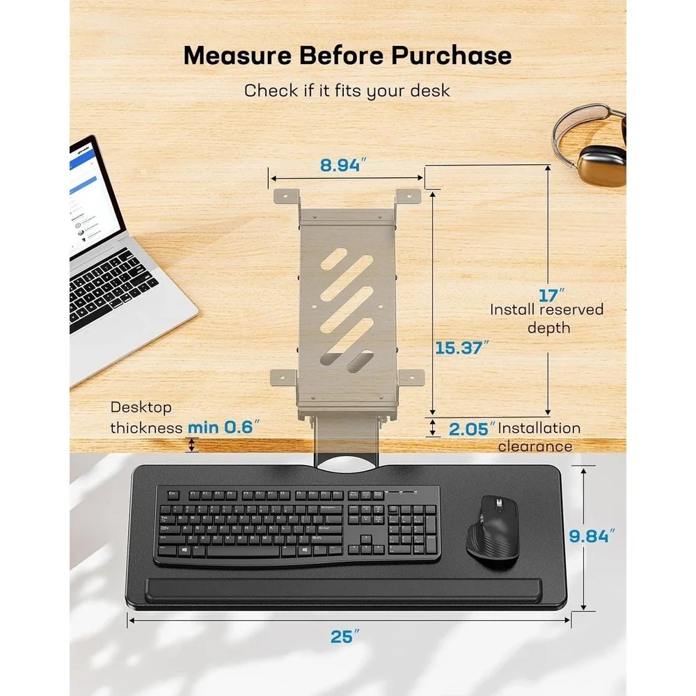 HUANUO Adjustable Keyboard Tray Under Desk Ergonomic Mouse Platform 25x9.84in